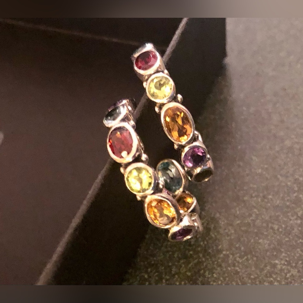 EUC Samuel B (Samuel J Benham) Sterling & Gemstone Inside Out 1” Hoop Earrings